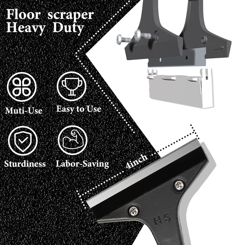 UEGHNS Floor Scraper Long Handle, Heavy duty floor scraper tool 16-63" made of stainless steel stronger with 5PCS extra 4Inch razor blade scraper tool is oil stains rust removal wallpaper cleaning tools. - Image 4